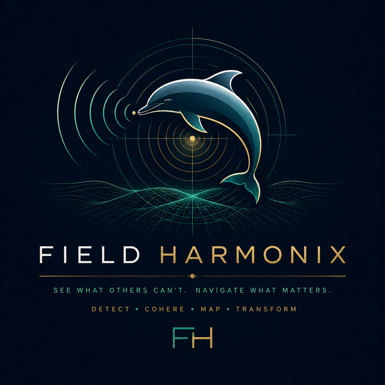 Field Harmonix — dolphin sonar logo